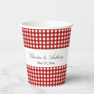 Red and White Gingham Pattern Barbeque Weddingb Pappbecher
