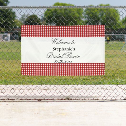 Red and White Gingham Pattern Bridal Picnic Banner (Insitu)