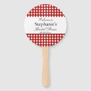 Red and White Gingham Pattern Bridal Picnic Fächer