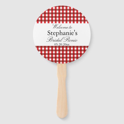 Red and White Gingham Pattern Bridal Picnic Fächer (Vorderseite)