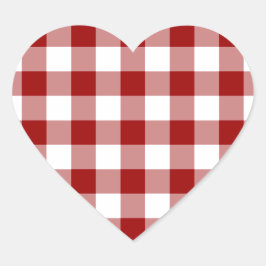 Red and White Gingham Pattern Herz-Aufkleber