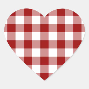 Red and White Gingham Pattern Herz-Aufkleber