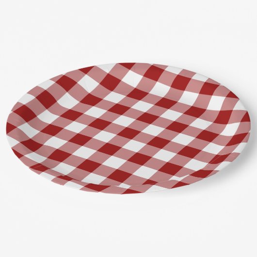 Red and White Gingham Pattern Pappteller (Schrägansicht)