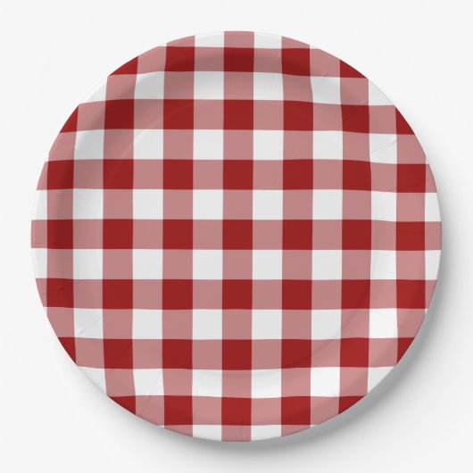 Red and White Gingham Pattern Pappteller (Vorderseite)