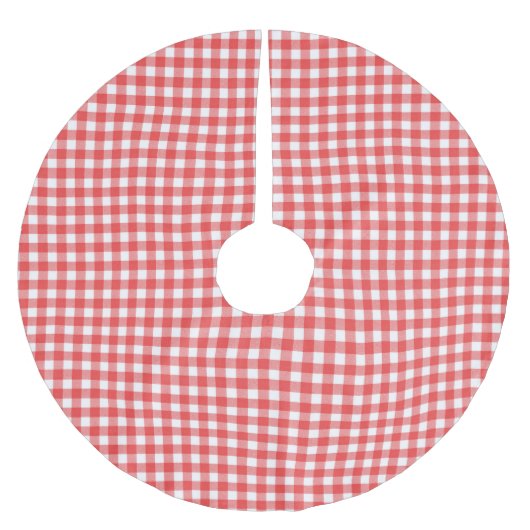 Red and White Gingham Pattern Polyester Weihnachtsbaumdecke (Vorderseite)
