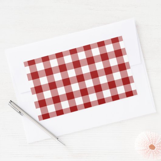 Red and White Gingham Pattern Rechteckiger Aufkleber (Umschlag)