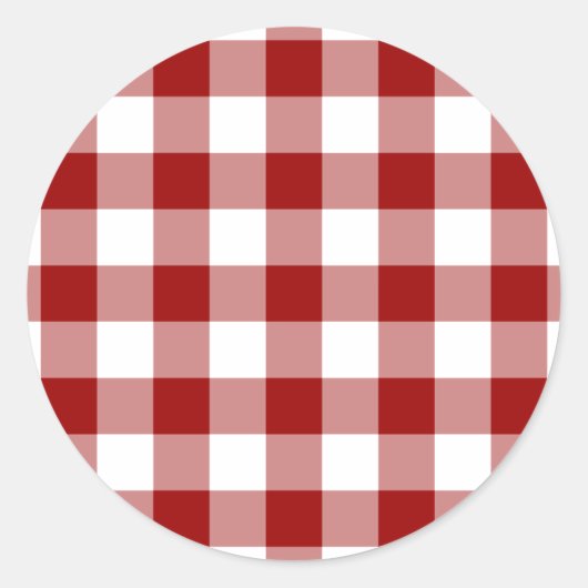 Red and White Gingham Pattern Runder Aufkleber (Vorderseite)