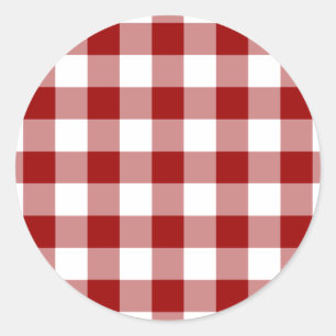 Red and White Gingham Pattern Runder Aufkleber