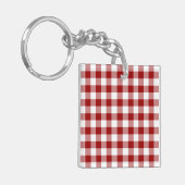 Red and White Gingham Pattern Schlüsselanhänger (Vorderseite links)