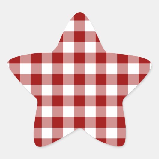 Red and White Gingham Pattern Stern-Aufkleber (Vorderseite)