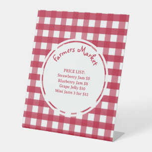 Red and White Gingham Sign for Bauern Market Sockelschild