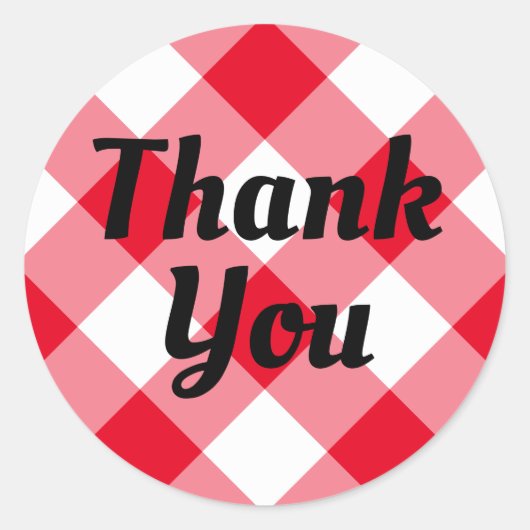 Red and White Gingham Vielen Dank Runder Aufkleber (Vorderseite)