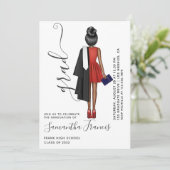 Red and White Girl Graduation Party Einladung (Stehend Vorderseite)