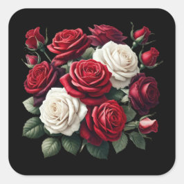 Red and White Gothic Roses Quadratischer Aufkleber