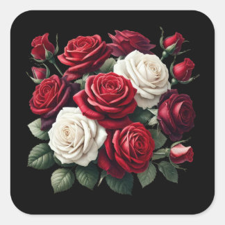Red and White Gothic Roses Quadratischer Aufkleber