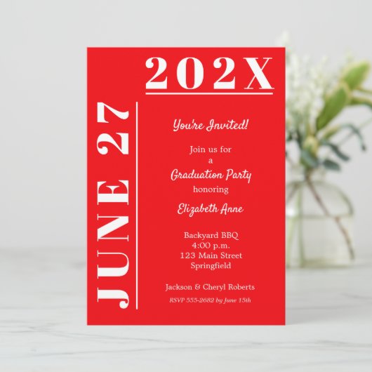 Red and White Graduation Party Einladung (Stehend Vorderseite)