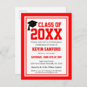 Red and White Graduation Party Einladungspostkarte (Vorne/Hinten)