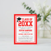 Red and White Graduation Party Einladungspostkarte (Stehend Vorderseite)