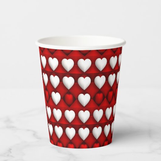 Red And White Heart Pattern Pappbecher (Rückseite)