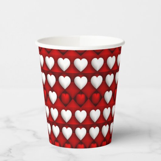 Red And White Heart Pattern Pappbecher (Links)