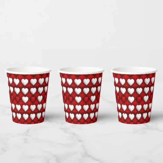 Red And White Heart Pattern Pappbecher (Multi)