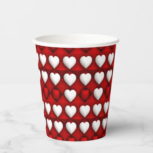 Red And White Heart Pattern Pappbecher (Vorderseite)