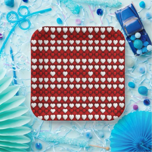Red And White Heart Pattern Pappteller (Party)