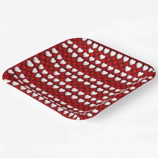 Red And White Heart Pattern Pappteller (Gewinkelt)