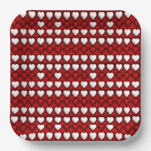 Red And White Heart Pattern Pappteller (Vorderseite)