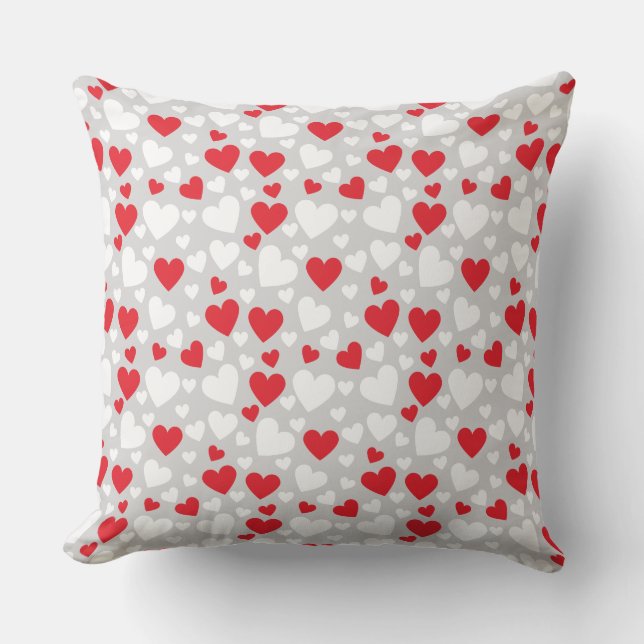 Red and White Hearts Throw Pillow Kissen (Vorderseite)