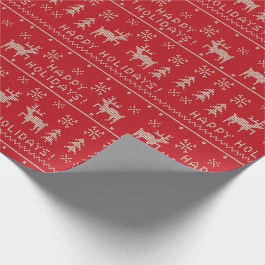 Red and White Holiday Ugly Sweater Geschenkpapier (Ecke)
