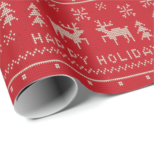 Red and White Holiday Ugly Sweater Geschenkpapier (Rolleneckpunkt)