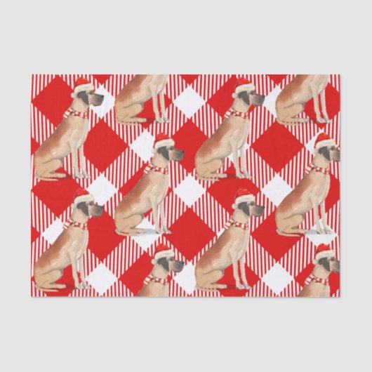 Red and White Kariert Great Dane Weihnachten Seidenpapier (Vorderseite)