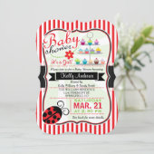 Red and White Ladybug Theme Girl Baby Dusche Einladung (Stehend Vorderseite)
