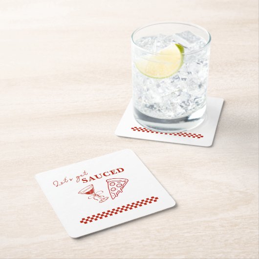 Red and White Let's Get Sauced Bachelorette Rechteckiger Pappuntersetzer (Vor Ort)