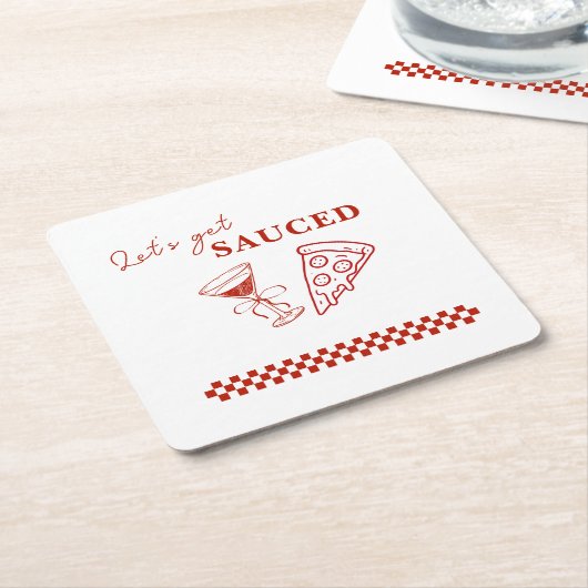 Red and White Let's Get Sauced Bachelorette Rechteckiger Pappuntersetzer (angewinkelt)