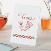 Red and White Let's Get Sauced Bachelorette Sockelschild (In Situ)