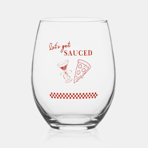 Red and White Let's Get Sauced Bachelorette Weinglas Ohne Stiel