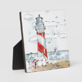 Red and White Lighthouse Scene Fotoplatte (Vorderseite)