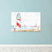 Red and White Lighthouse Scene Leinwanddruck (Insitu (Holzboden))
