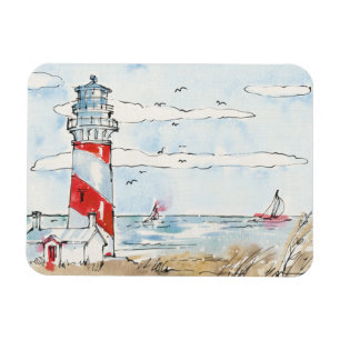 Red and White Lighthouse Scene Magnet