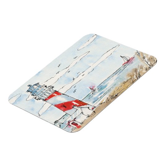 Red and White Lighthouse Scene Magnet (Linke Seite)