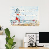 Red and White Lighthouse Scene Poster (Heimbüro)