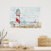 Red and White Lighthouse Scene Poster (Küche)