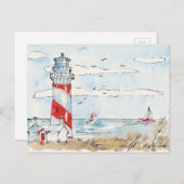 Red and White Lighthouse Scene Postkarte (Vorne/Hinten)