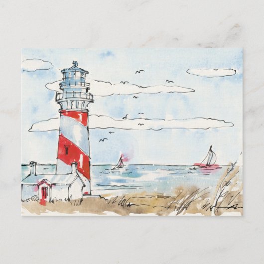 Red and White Lighthouse Scene Postkarte (Vorderseite)