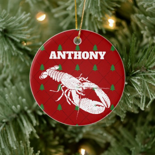 Red and White Lobster Personalized Christmas Keramik Ornament (Baum)