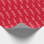 Red And White Merry Christmas Custom Text Template Geschenkpapier (Ecke)