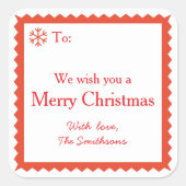 Red and White Merry Christmas Wishes Message Quadratischer Aufkleber (Vorderseite)