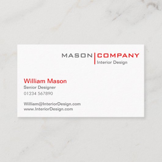 Red and White Minimalistic Business Card Visitenkarte (Vorderseite)